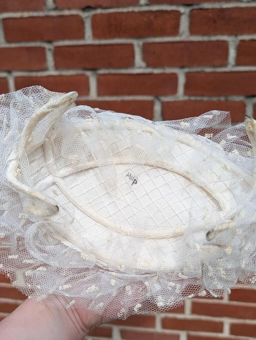 True Vintage Cream White Swiss Dot Chiffon Fascinator with Velvet Bow